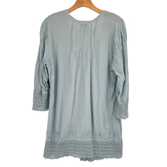 Soft Surroundings Light Blue Embroidered Tunic Top Size Large cotton womens - Picture 9 of 10